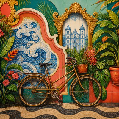 bicyle resting against a wall — Brazilian Art Style