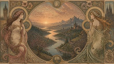 a vast valley with a river winding toward distant mountains at sunrise, no people, no text