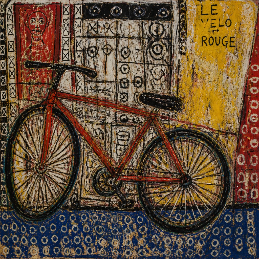 bicyle resting against a wall — Art Brut Style