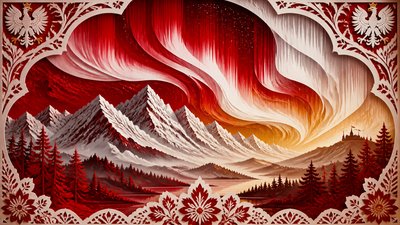 a flowing aurora over snowy peaks, wide sweeping composition, no people, no text