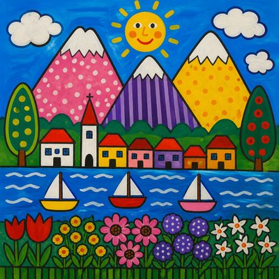 serene landscape with mountains and water