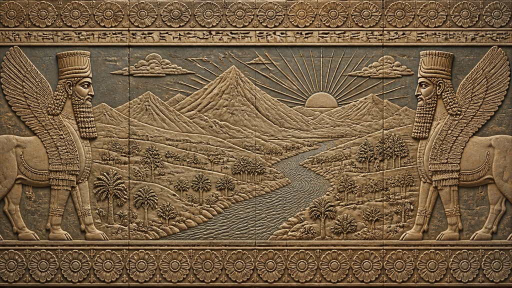 a vast valley with a river winding toward distant mountains at sunrise, no people, no text