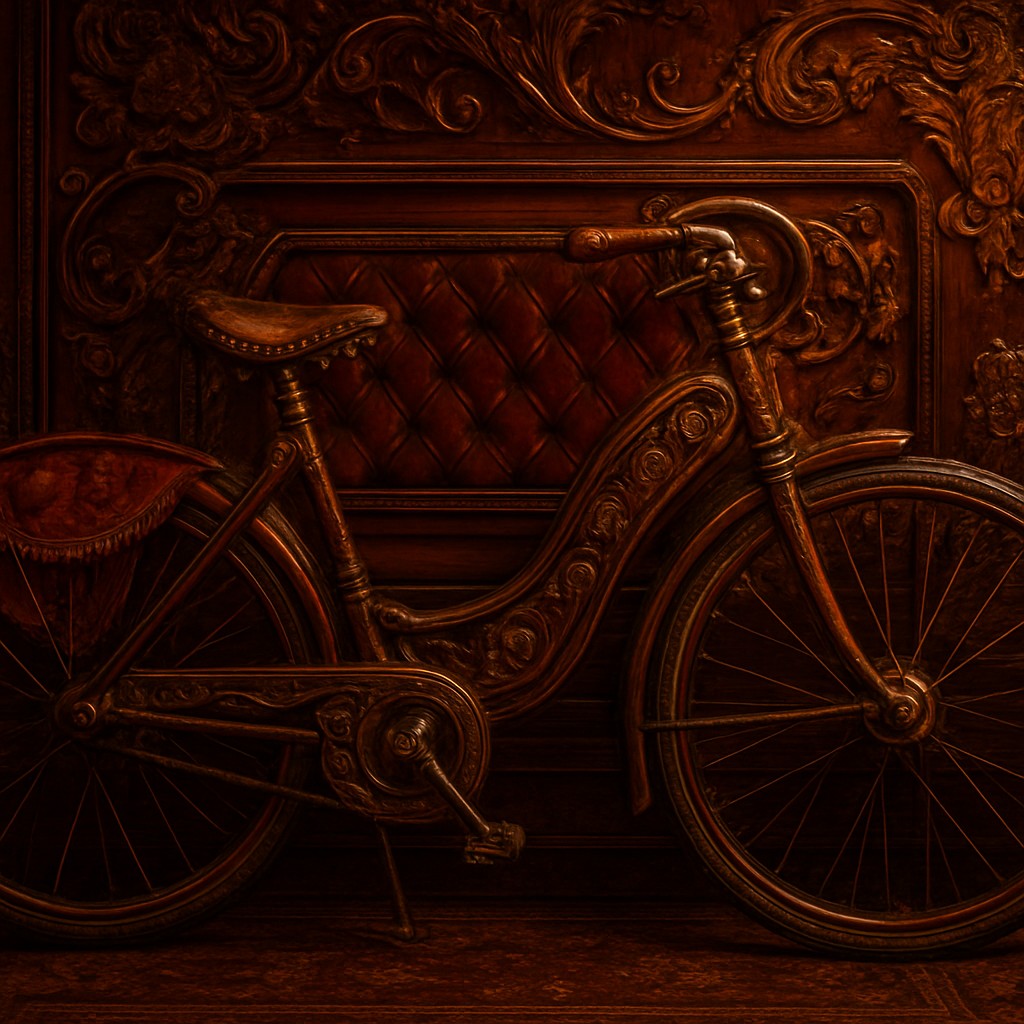 bicyle resting against a wall
