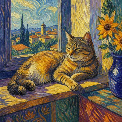 a cat lounging in a sunlit window