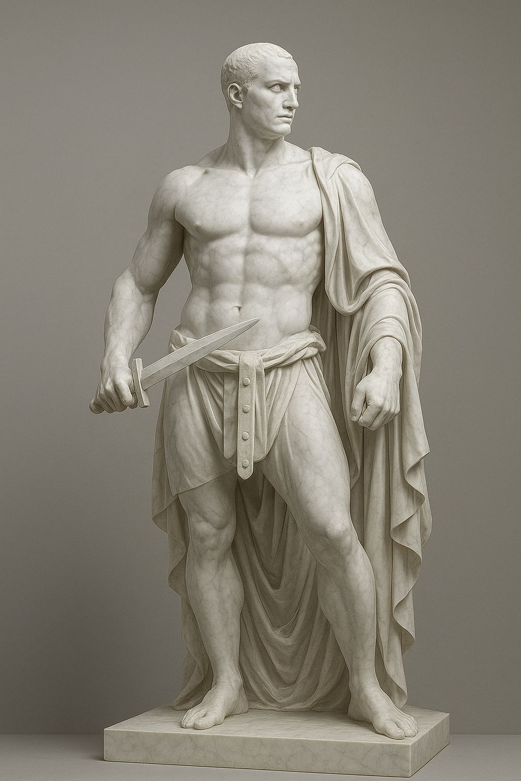 a statue of a man holding a sword