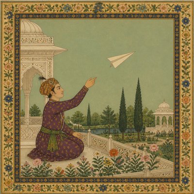 a paper plane, clean minimal composition on a plain background, no text