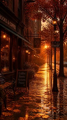 a quiet rainy city street at night reflecting neon signs, no people