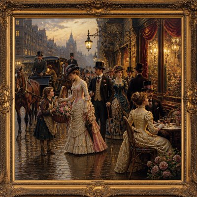 urban street with city activity — Victorian Art Style
