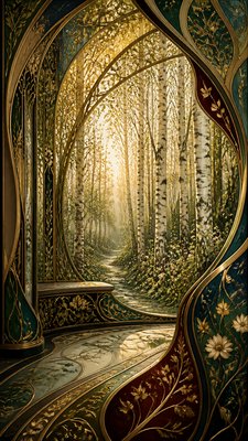 a serene birch forest in soft morning light, no people, no text