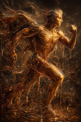 a golden statue of a running man