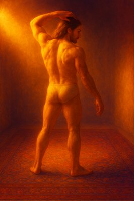 a painting of a naked man standing in a room