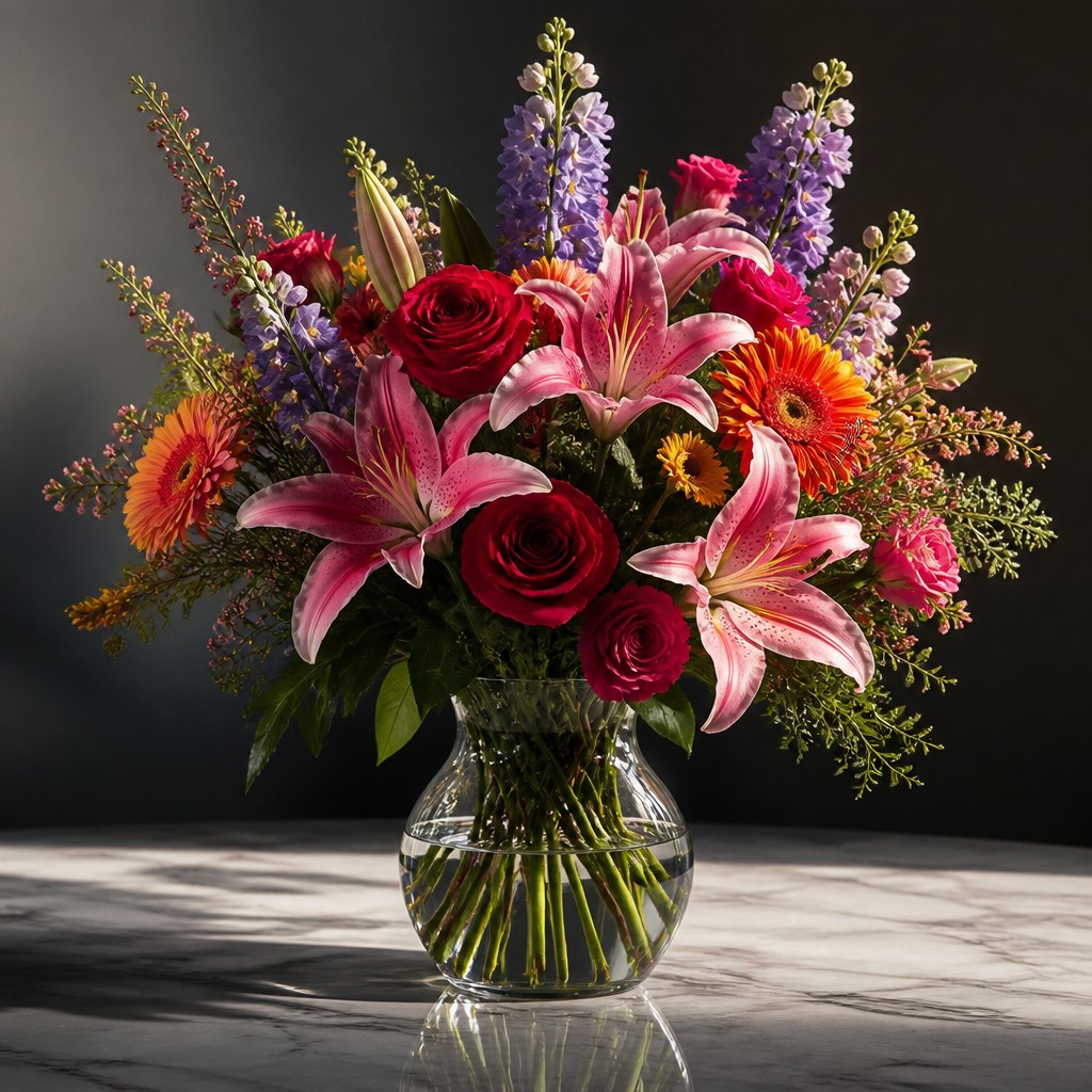 bouquet of flowers in a glass vase