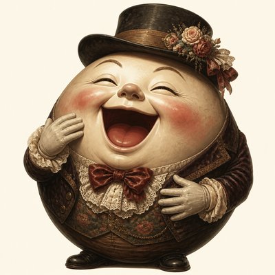 an exaggerated laughing face of an original round mascot character, bold and readable at small size, plain background, no text