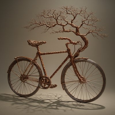bicyle resting against a wall