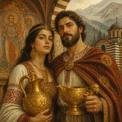 portrait of two people together — Bulgarian Art Style