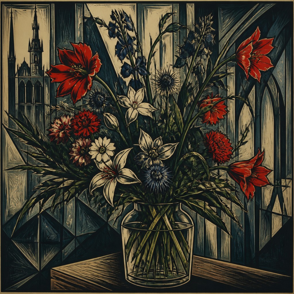 bouquet of flowers in a glass vase — German Art Style