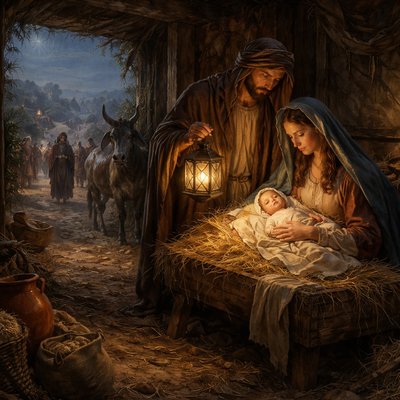 “And it came to pass in those days, that there went out a decree from Caesar Augustus, that all the world should be taxed. (And this taxing was first made when Cyrenius was governor of Syria.) And all went to be taxed, every one into his own city. And Joseph also went up from Galilee, out of the city of Nazareth, into Judaea, unto the city of David, which is called Bethlehem; (because he was of the house and lineage of David:) To be taxed with Mary his espoused wife, being great with child. And so it was, that, while they were there, the days were accomplished that she should be delivered. And she brought forth her firstborn son, and wrapped him in swaddling clothes, and laid him in a manger; because there was no room for them in the inn.” (Luke 2:1-7, KJV)
