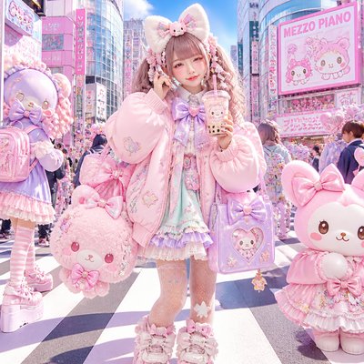 urban street with city activity — Kawaii Fashion Style