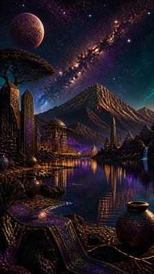 a tranquil mountain lake beneath a starry night sky, no people, no text