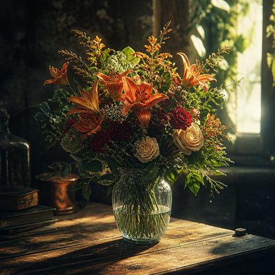 bouquet of flowers in a glass vase
