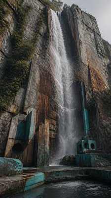 towering waterfall cascading down a cliff