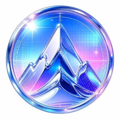 an emblem of a mountain peak inside a circle, simple bold shapes on a plain background, no text or lettering
