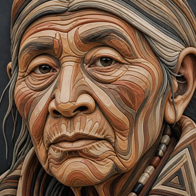 close-up portrait of an elderly person with expressive weathered features