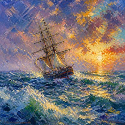 sailing ship on a stormy sea