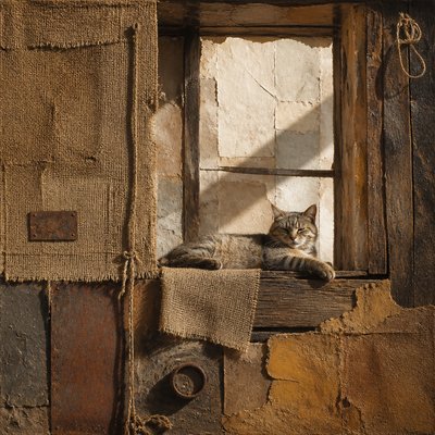 a cat lounging in a sunlit window