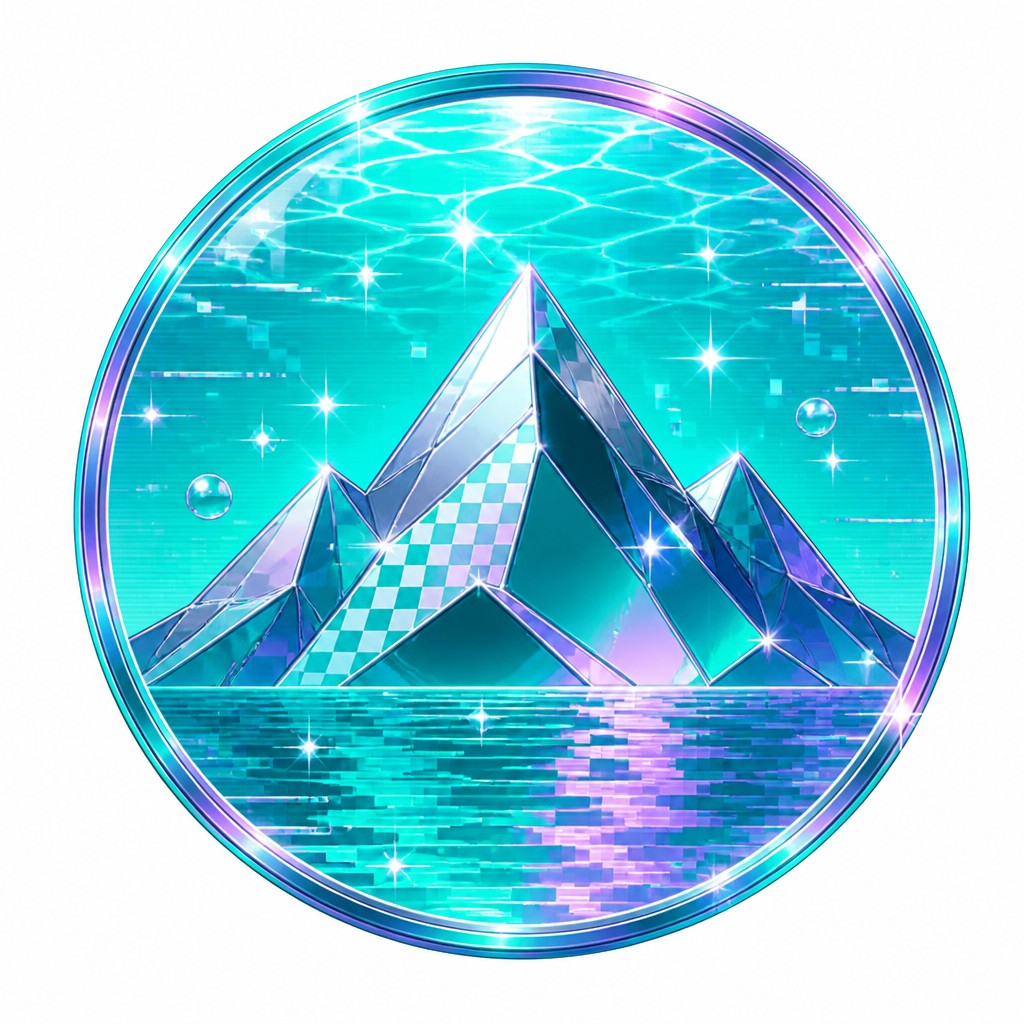 an emblem of a mountain peak inside a circle, simple bold shapes on a plain background, no text or lettering