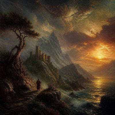 wide landscape with natural scenery — Romantic Classical Art Style