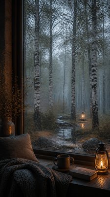 a serene birch forest in soft morning light, no people, no text