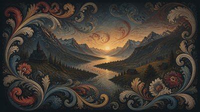 a vast valley with a river winding toward distant mountains at sunrise, no people, no text