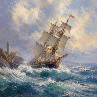 sailing ship on a stormy sea