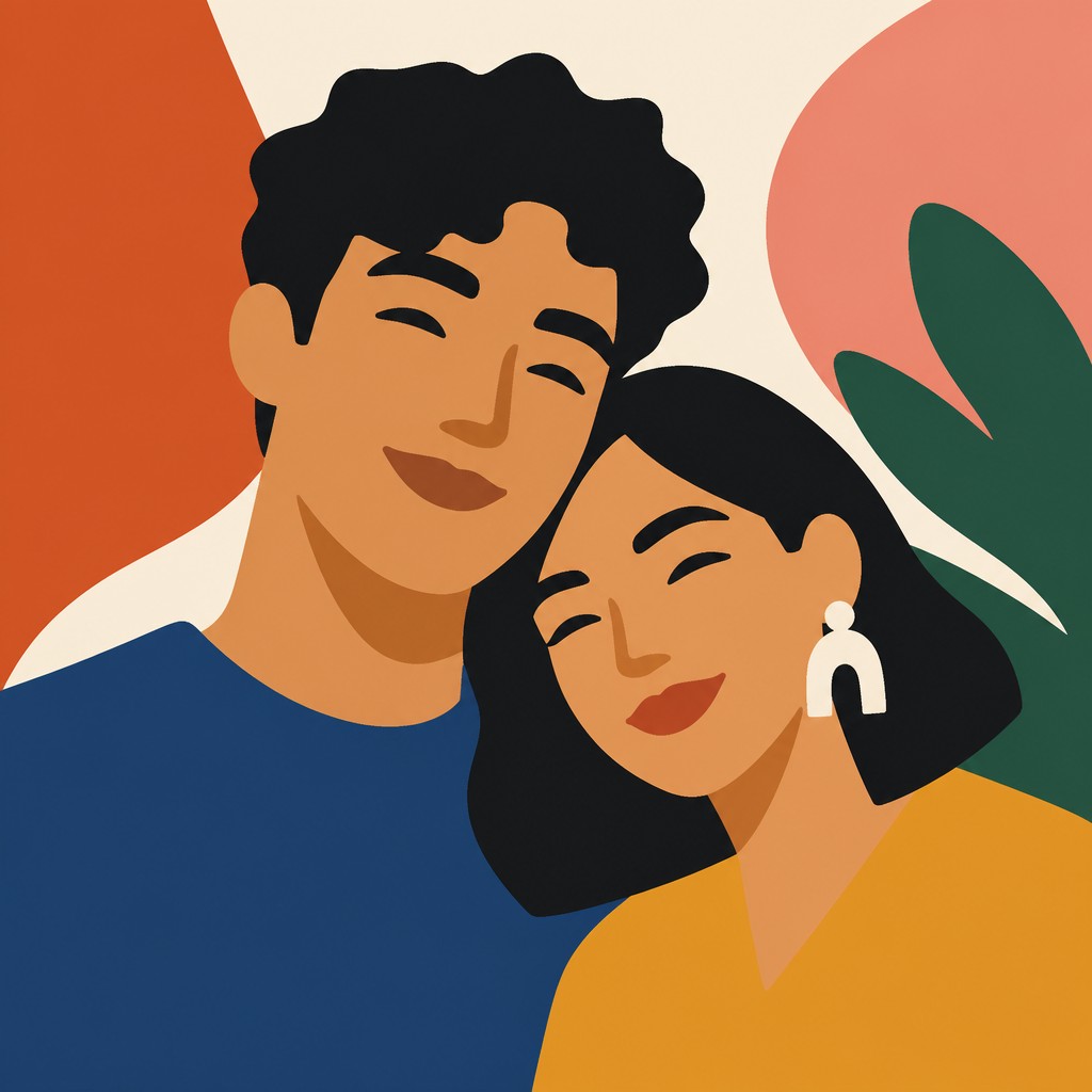 portrait of two people together — Flat Shape Art Style