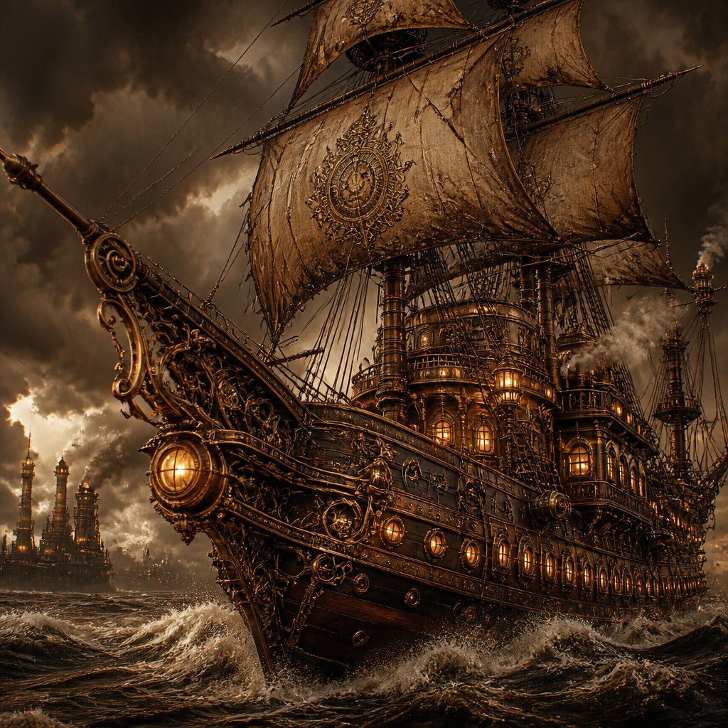 sailing ship on a stormy sea