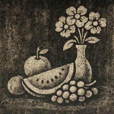 still life arrangement of fruits and flowers