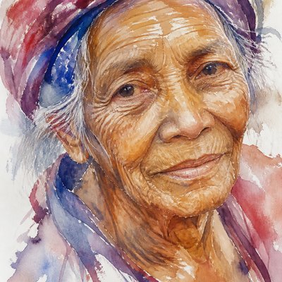 close-up portrait of an elderly person with expressive weathered features