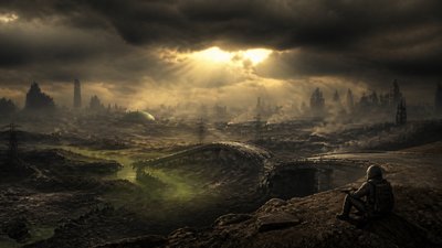 sweeping panoramic landscape with a dramatic sky