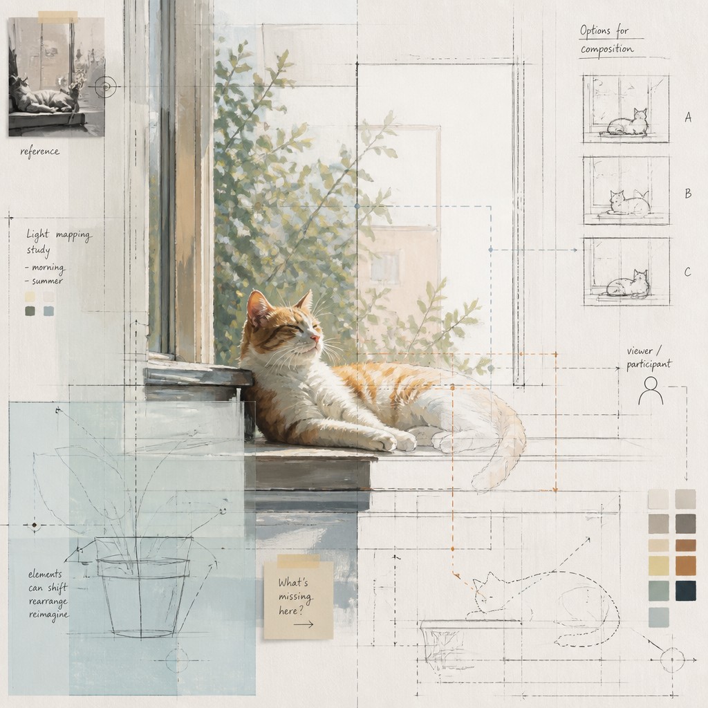 a cat lounging in a sunlit window
