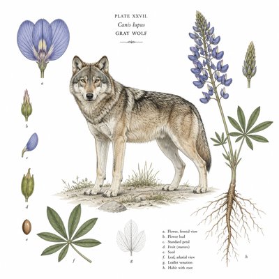 animal standing in natural pose — Botanical Illustration Art Style