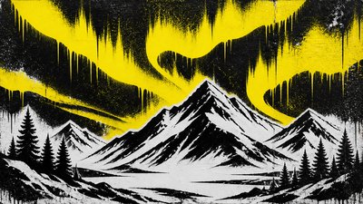 a flowing aurora over snowy peaks, wide sweeping composition, no people, no text