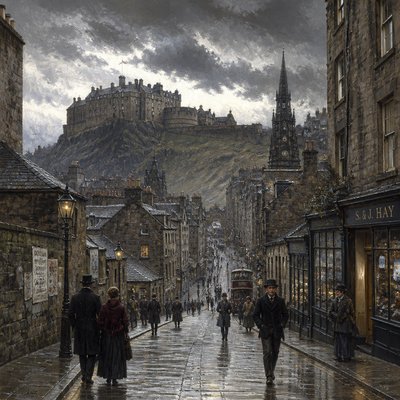 urban street with city activity — Edinburgh Art Style