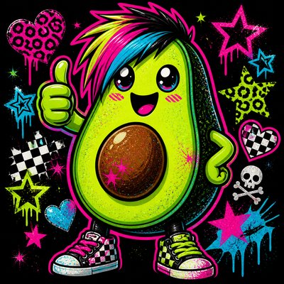 a happy avocado character giving a thumbs up, bold readable design on a plain background, no text