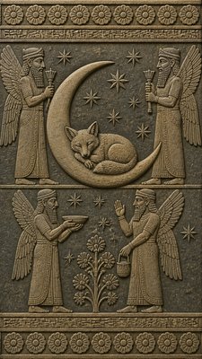 a sleeping baby fox curled on a crescent moon among soft stars, gentle and warm, no text