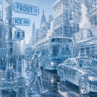 urban street with city activity — Ice Sculpture Style