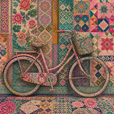 bicyle resting against a wall — Pattern and Decoration Art Style