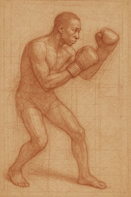 a drawing of a man with a boxing glove