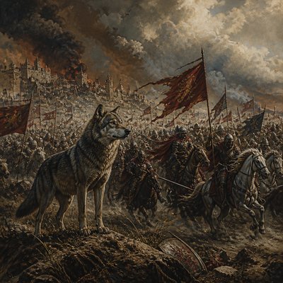 animal standing in natural pose — Battle Scene Painting Style