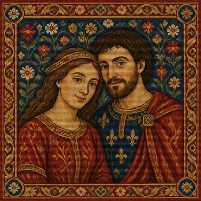 portrait of two people together — Woven Tapestry Art Style